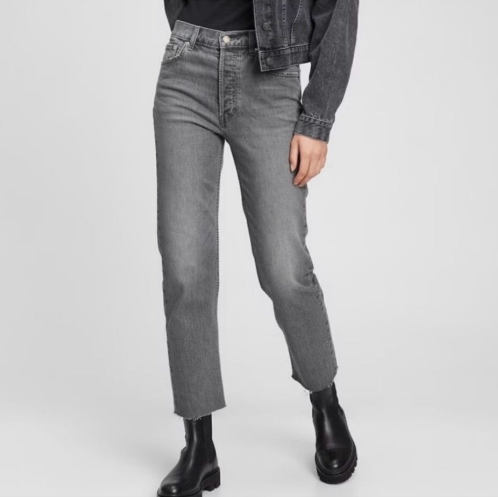 Deadstock Gap Denim Dark Gray Cheeky Straight Raw Hem Jeans 27 Regular.